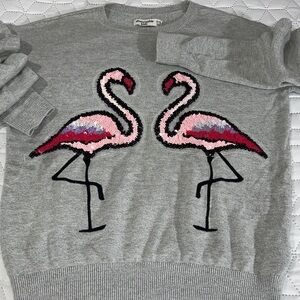 Abercrombie Kids Pink Sequin Flamingos Crewneck Sweater Size 11/12Y
